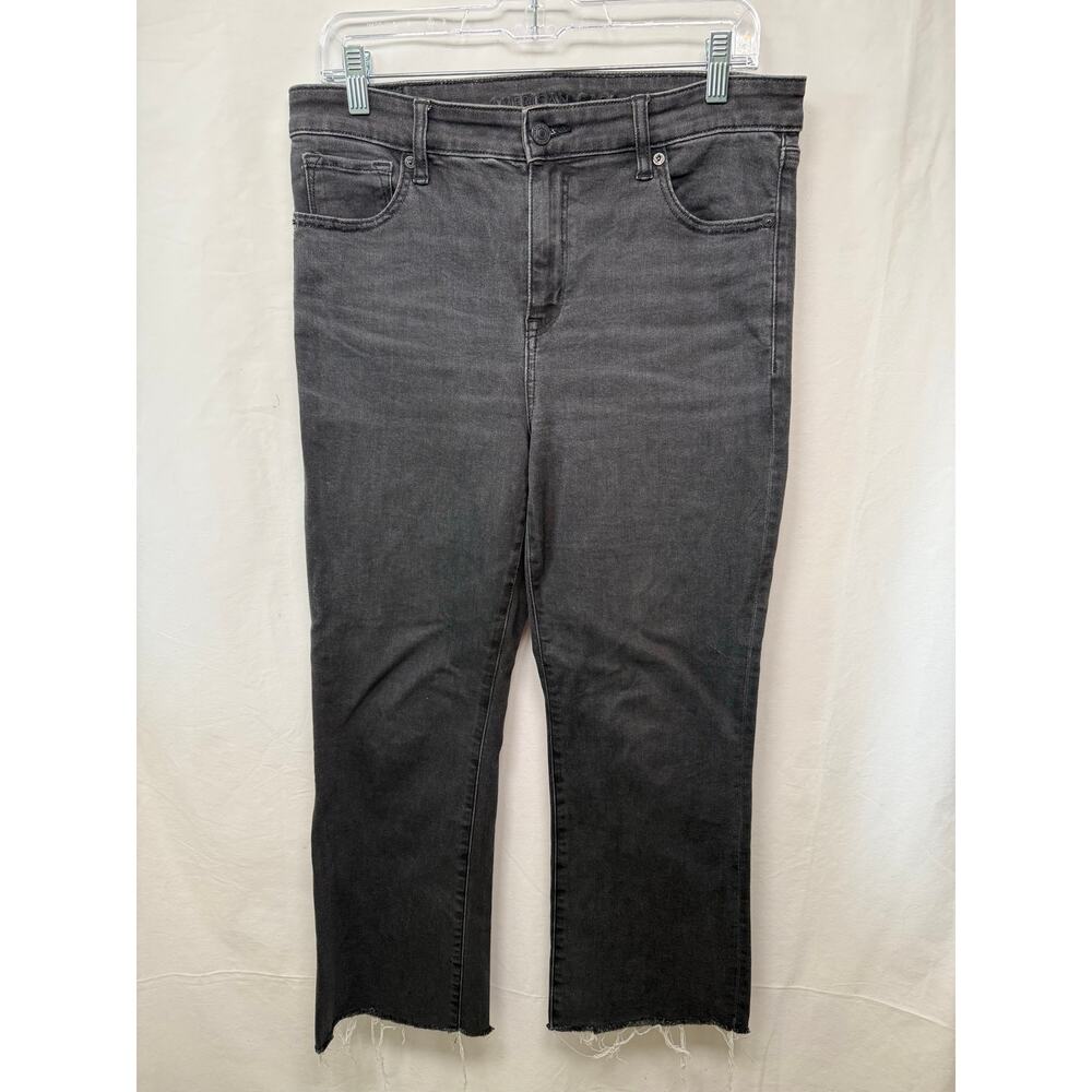 American Eagle High Rise Kick Boot Crop Jeans, Black, Raw Hem, Size 11